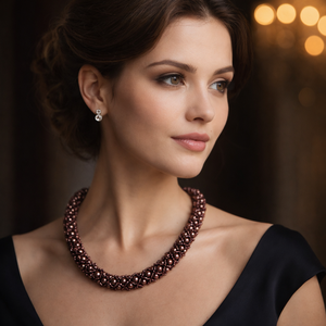 Padlizsánlila gyöngyfűzött nyaklánc - Meska.hu