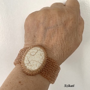 Elegáns gyöngyfűzött széles karkötő, Ékszer, Karkötő, Széles karkötő, Ékszerkészítés, Gyöngyfűzés, gyöngyhímzés, MESKA