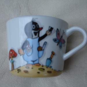 Gyermek porcelán étkészlet kisvakondos mintával, kézzel festett egyedi darab monogrammal - otthon & életmód - konyhafelszerelés, tálalás - tálalás - tányér & étkészlet - Meska.hu
