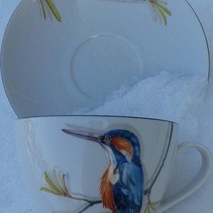 Jégmadaras mintával megfestett porcelán teás-kávés csésze alsóval - otthon & életmód - konyhafelszerelés, tálalás - tálalás - teás- és kávés pohár, készlet - Meska.hu
