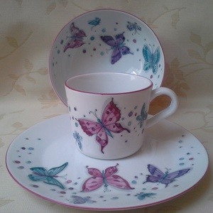 Pillangós mintával festett porcelán gyermek étkészlet, Otthon & Lakás, Konyhafelszerelés, tálalás, Tálalás, Tányér & Étkészlet, Festészet, Kerámia, Meska