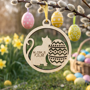 Vicces Húsvéti Macskás Fadísz, Ünnepi díszek, dekorációk, Húsvéti díszek és dekorációk, Húsvéti tojásfadíszek, Gravírozás, pirográfia, MESKA