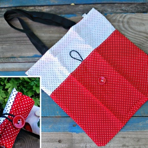Gombolós ökoszatyor piros és fehér pöttyös- kisebb  - táska & tok - bevásárlás & shopper táska - shopper, textiltáska, szatyor - Meska.hu