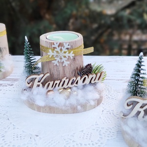 Karácsonyi fenyős farönk mécsestartó  - otthon & életmód - dekoráció - dísztárgy - Meska.hu