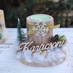 Karácsonyi fenyős farönk mécsestartó  - otthon & életmód - dekoráció - dísztárgy - Meska.hu