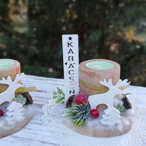 Karácsonyi rénszarvasos farönk mécsestartó  - otthon & életmód - dekoráció - dísztárgy - Meska.hu