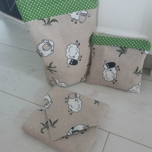 Bárányos uzsonnázó szett: zsák, szalvéta-terítő, keksztartó , Táska & Tok, Uzsonna- & Ebéd tartó, Szendvics csomagoló, Varrás, MESKA