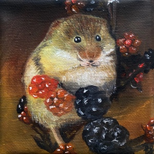 'Kisegér' olajfestmény 10x10 cm - Meska.hu