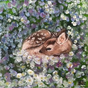 'Bambi' olajfestmény 10x10 cm - művészet - festmény - olajfestmény - Meska.hu