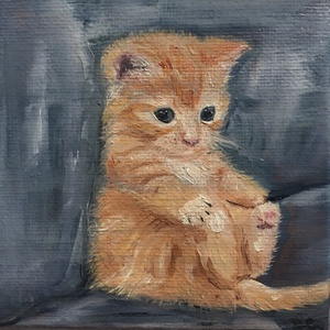 'Kiscica' olajfestmény 10x10 cm - művészet - festmény - olajfestmény - Meska.hu