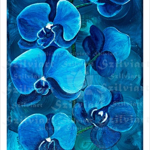 Kék orchidea, akril festmény (nyomat), nappali, étkező, hálószoba, dekor, fali kép, Művészet, Festmény, Akril, Fotó, grafika, rajz, illusztráció, Festészet, MESKA