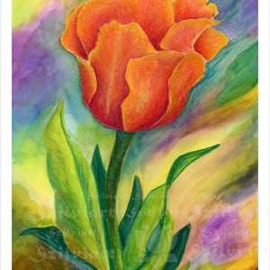 Tulipánvarázs akvarell festmény (nyomat), nappali, étkező, hálószoba, dekor, fali kép, Művészet, Festmény, Akvarell, Fotó, grafika, rajz, illusztráció, Festészet, MESKA