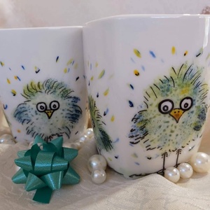 Vicces madarak, egyedi, kézzel festett porcelán, csésze, bögre, tál, reggeliző szett, kávés, teás készlet, ajándék, gyer - otthon & életmód - konyhafelszerelés, tálalás - tálalás - bögre & csésze - Meska.hu