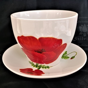 Pipacs szépe, egyedi, kézzel festett porcelán, csésze, bögre, tál, reggeliző szett, kávés, teás készlet, ajándék - otthon & életmód - konyhafelszerelés, tálalás - tálalás - bögre & csésze - Meska.hu