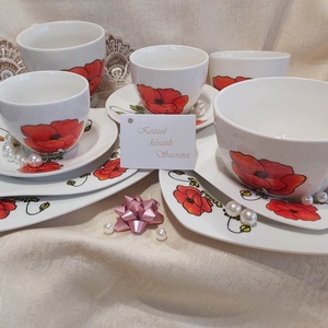 Pipacs szépe, egyedi, kézzel festett porcelán, csésze, bögre, tál, reggeliző szett, kávés, teás készlet, ajándék - otthon & életmód - konyhafelszerelés, tálalás - tálalás - bögre & csésze - Meska.hu