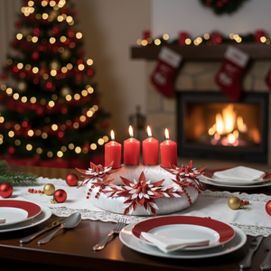 Adventi koszorú csillámos dekorgumi virágokkal, gyertyákkal.Fehér-piros - karácsony - adventi díszek - adventi koszorú - Meska.hu