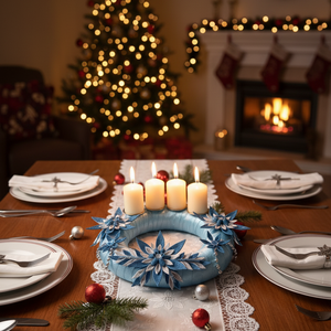 Adventi koszorú csillámos dekorgumi virágokkal, gyertyákkal. Kék-ezüst - karácsony - adventi díszek - adventi koszorú - Meska.hu