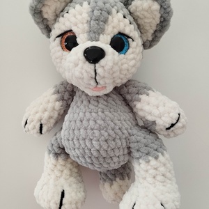 Horgolt szürke husky kölyökkutya  - játék & sport - plüssállat & játékfigura - kutya - Meska.hu