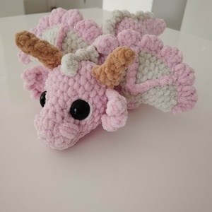 Horgolt rózsaszín csillogó sárkány , Játék & Sport, Plüssállat & Játékfigura, Plüss sárkány, Horgolás, MESKA