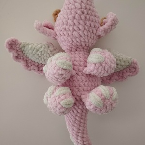 Horgolt rózsaszín csillogó sárkány  - játék & sport - plüssállat & játékfigura - plüss sárkány - Meska.hu