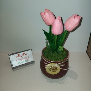 Tulipános asztaldísz -Rózsaszín, Otthon & Életmód, Virágdekoráció, Virágdíszek, Virágdísz kaspóban, Virágkötés, MESKA