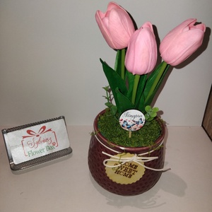 Tulipános asztaldísz -Rózsaszín - otthon & életmód - virágdekoráció - virágdíszek - virágdísz kaspóban - Meska.hu