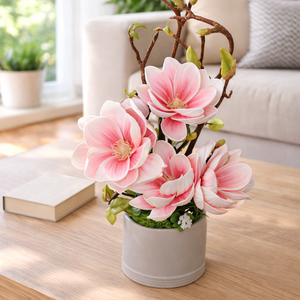 Rózsaszín élethű magnólia kerámia kaspóban, Otthon & Életmód, Dekoráció, Asztal és polc dekoráció, Asztaldísz, Virágkötés, MESKA
