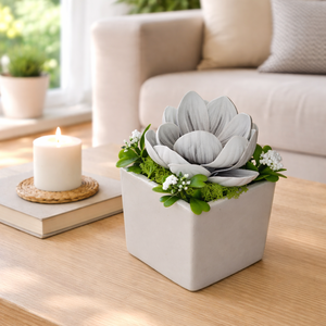 Szürke magnólia virág kerámia kaspóban, Otthon & Életmód, Dekoráció, Asztal és polc dekoráció, Asztaldísz, , MESKA