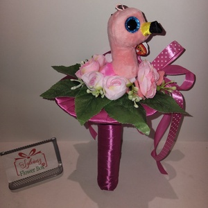 Ballagási csokor plüss flamingóval - otthon & életmód - virágdekoráció - virágok - virágcsokor - Meska.hu