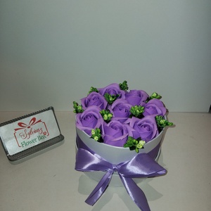 Lila színű szappanrózsabox, Otthon & Életmód, Dekoráció, Asztal és polc dekoráció, Asztaldísz, Virágkötés, MESKA