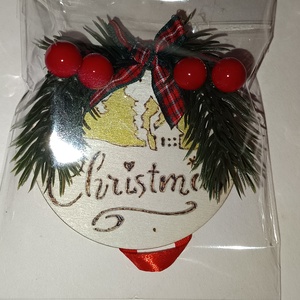 Karácsonyfa dísz pirogrf teknikval akril festéssel díszítve  - Meska.hu