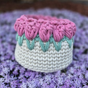 Horgolt tulipános kosár, Otthon & Életmód, Tárolás & Rendszerezés, Tárolókosár, Horgolás, MESKA