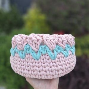 Horgolt tulipános kosár, Otthon & Életmód, Tárolás & Rendszerezés, Tárolókosár, , MESKA