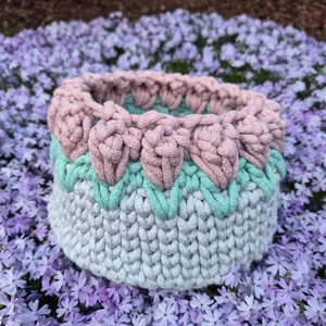 Horgolt tulipános kosár, Otthon & Életmód, Tárolás & Rendszerezés, Tárolókosár, , MESKA