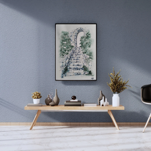 Időtlen lépcső. Egy régi kőlépcső, amely mintha a múlt titkaihoz vezetne. , Művészet, Festmény, Akvarell, Festészet, MESKA