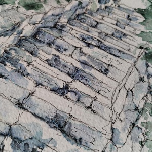 Időtlen lépcső. Egy régi kőlépcső, amely mintha a múlt titkaihoz vezetne.  - művészet - festmény - akvarell - Meska.hu