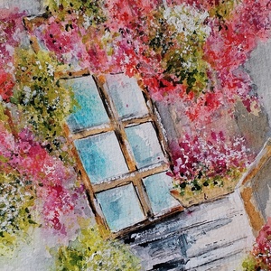 Egy mediterrán udvar, ahol a színek versenyeznek a fénnyel. Akvarell festmény, amely a nyár ragyogását és az életöröm pi - művészet - festmény - akvarell - Meska.hu