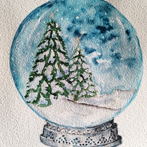 Karácsonyi hógömb. Aquarell festmény Ajándék - Meska.hu
