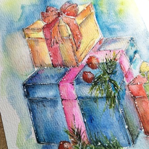 Karácsonyi ajándékok. - művészet - festmény - akvarell - Meska.hu