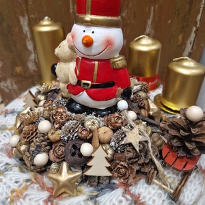 Piros arany adventi asztali dísz - karácsony - adventi díszek - adventi asztaldísz - Meska.hu