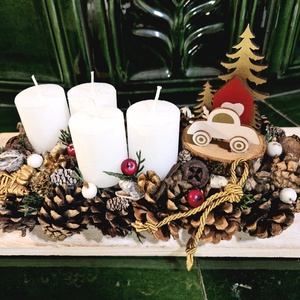 Advrnti asztali dísz autóval - karácsony - adventi díszek - adventi asztaldísz - Meska.hu