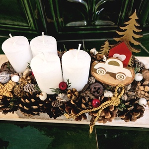 Advrnti asztali dísz autóval - karácsony - adventi díszek - adventi asztaldísz - Meska.hu