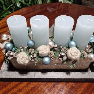 Adventi aszatli dísz kékkel - karácsony - adventi díszek - adventi asztaldísz - Meska.hu