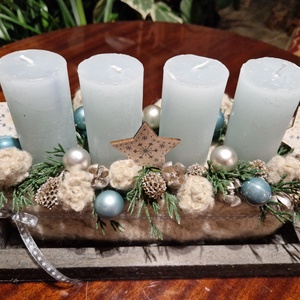 Adventi aszatli dísz kékkel - karácsony - adventi díszek - adventi asztaldísz - Meska.hu