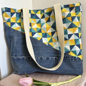 Geometrikus farmer shopper táska � könnyű, mindennapi használatra - táska & tok - kézitáska & válltáska - nagy pakolós táska - Meska.hu