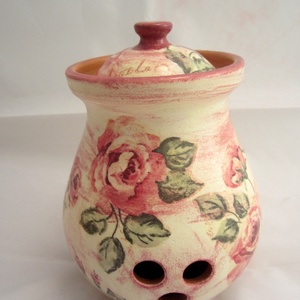 Rózsás kerámia hagyma és fokhagyma tároló -  - Meska.hu