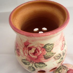 Rózsás kerámia hagyma és fokhagyma tároló -  - Meska.hu