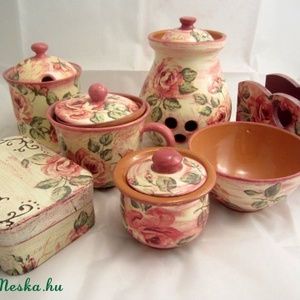 Rózsás kerámia hagyma és fokhagyma tároló -  - Meska.hu