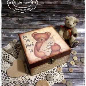 Maci Ölelés doboz - vintage ajándék / teás doboz / teafilter tartó / ékszertartó / emlék / keksz / nászajándék -  - Meska.hu