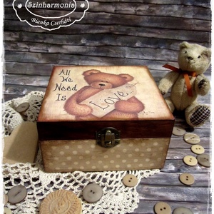 Maci Ölelés doboz - vintage ajándék / teás doboz / teafilter tartó / ékszertartó / emlék / keksz / nászajándék -  - Meska.hu